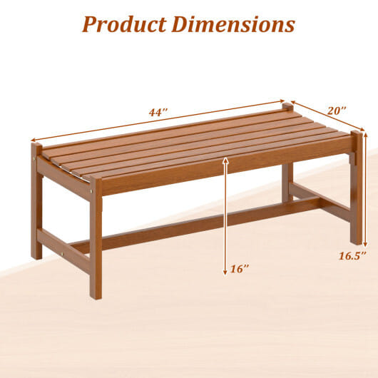44" Patio Wood Bench Set of 1 Outdoor Solid Hardwood Dining Bench with Teak Oil Finish - Size: Set of 1