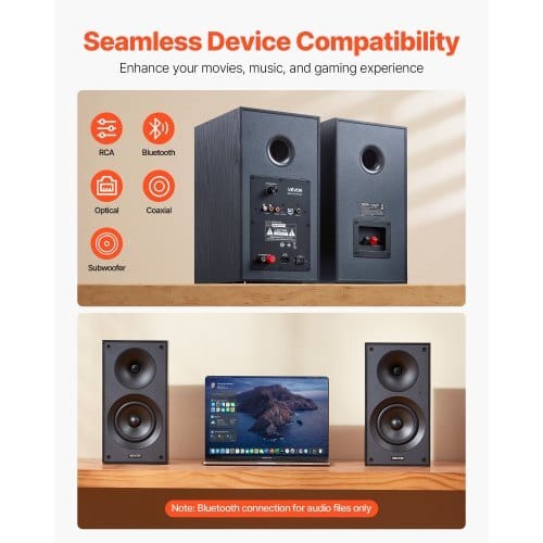 Powered Bookshelf Speakers, 25W x 2, Active Studio Monitor Speaker with 5.25 Inch Woofer, Bluetooth/RCA/Coaxial/Optical/USB/Subwoofer Connection, Wooden Enclosure, for Record Player Turntable PC