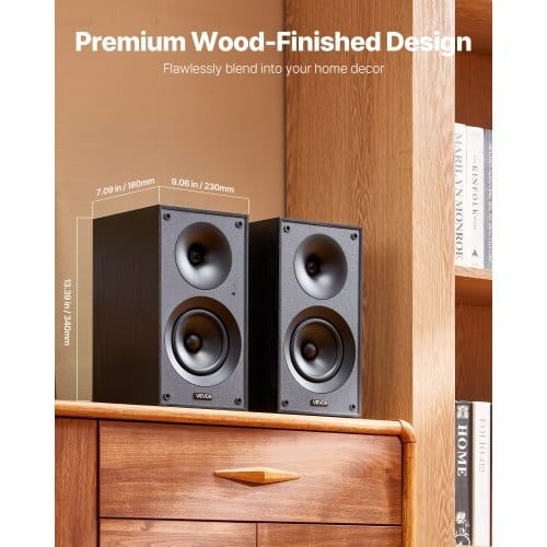 Powered Bookshelf Speakers, 25W x 2, Active Studio Monitor Speaker with 5.25 Inch Woofer, Bluetooth/RCA/Coaxial/Optical/USB/Subwoofer Connection, Wooden Enclosure, for Record Player Turntable PC