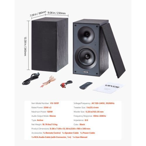 Powered Bookshelf Speakers, 25W x 2, Active Studio Monitor Speaker with 5.25 Inch Woofer, Bluetooth/RCA/Coaxial/Optical/USB/Subwoofer Connection, Wooden Enclosure, for Record Player Turntable PC