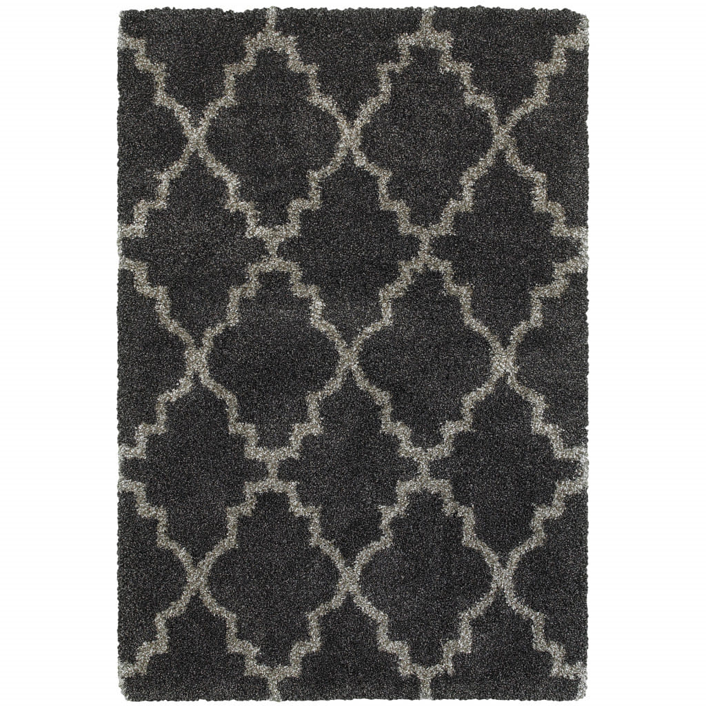 6' X 9' Charcoal And Grey Geometric Shag Power Loom Stain Resistant Area Rug