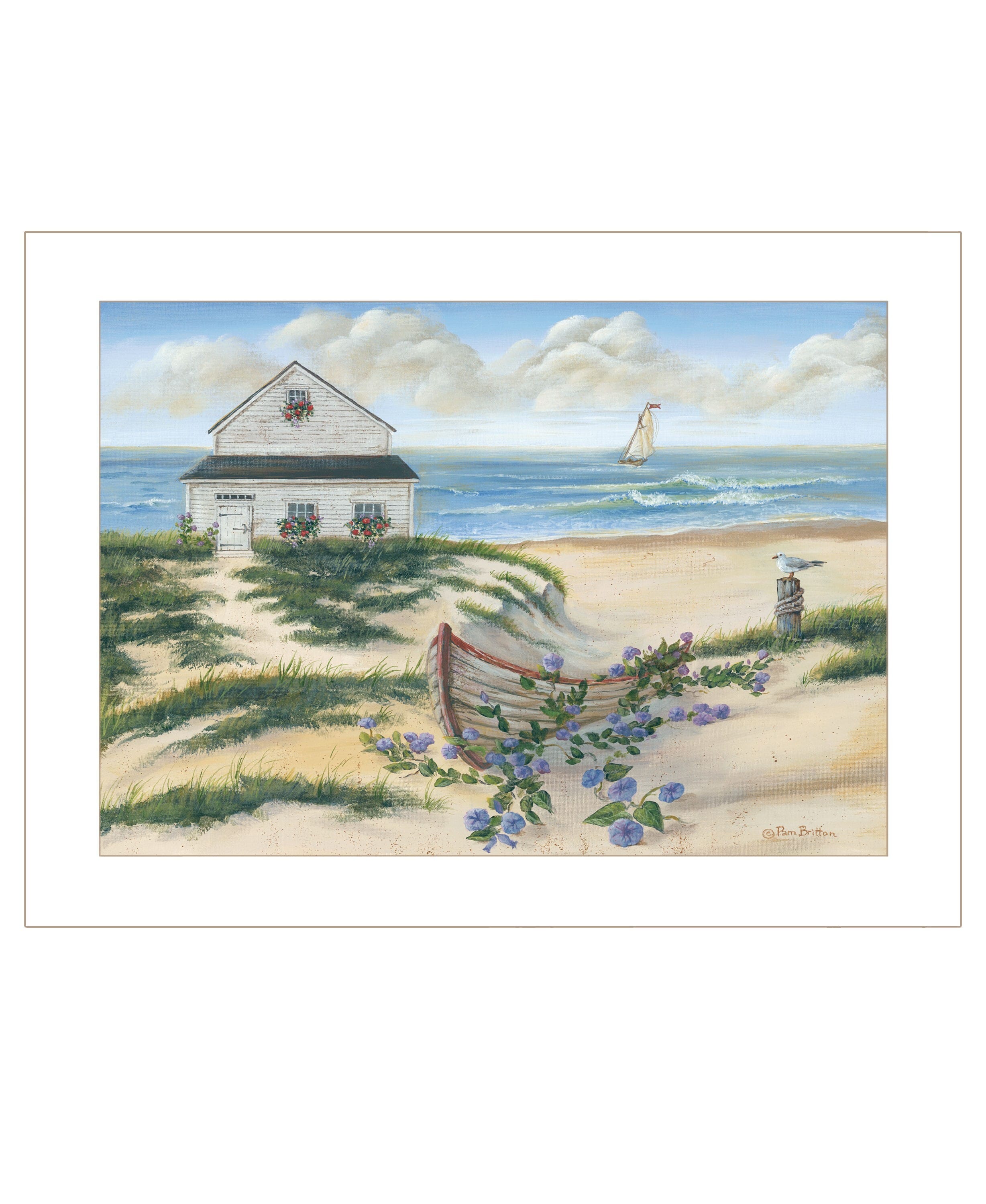 Beach Cottage II 1 White Framed Print Wall Art