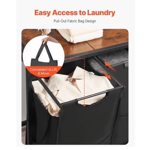 4 Section Laundry Sorter, Large Laundry Hamper with Metal Frame and Wooden Tabletop, Freestanding Storage Organizer Baskets with Pull-Out 600D Oxford Cloth Bags for Dirty Clothes, Bathroom