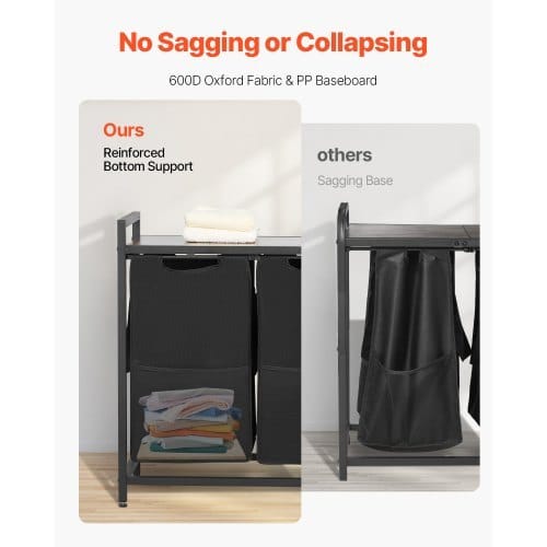 4 Section Laundry Sorter, Large Laundry Hamper with Metal Frame and Wooden Tabletop, Freestanding Storage Organizer Baskets with Pull-Out 600D Oxford Cloth Bags for Dirty Clothes, Bathroom
