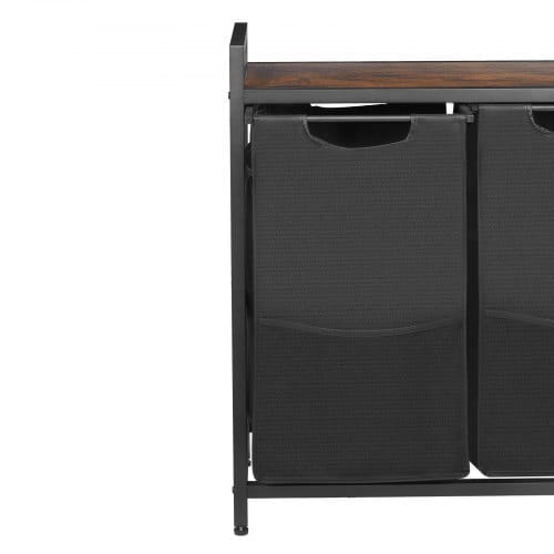 4 Section Laundry Sorter, Large Laundry Hamper with Metal Frame and Wooden Tabletop, Freestanding Storage Organizer Baskets with Pull-Out 600D Oxford Cloth Bags for Dirty Clothes, Bathroom