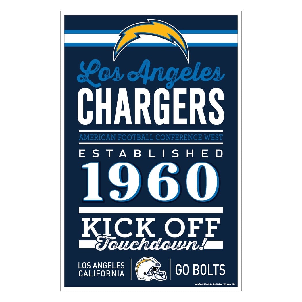 Los Angeles Chargers Sign 11x17 Wood Established Design