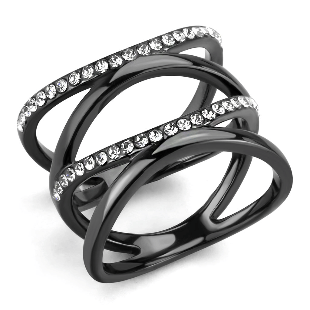 TK3689 - IP Light Black (IP Gun) Stainless Steel Ring with Top Grade Crystal in Clear