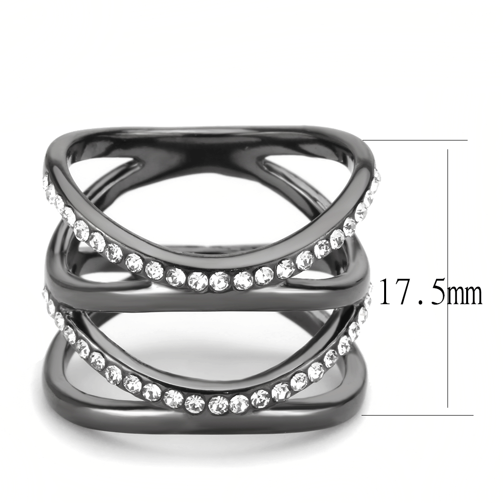 TK3689 - IP Light Black (IP Gun) Stainless Steel Ring with Top Grade Crystal in Clear