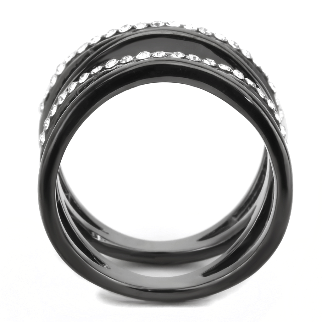 TK3689 - IP Light Black (IP Gun) Stainless Steel Ring with Top Grade Crystal in Clear