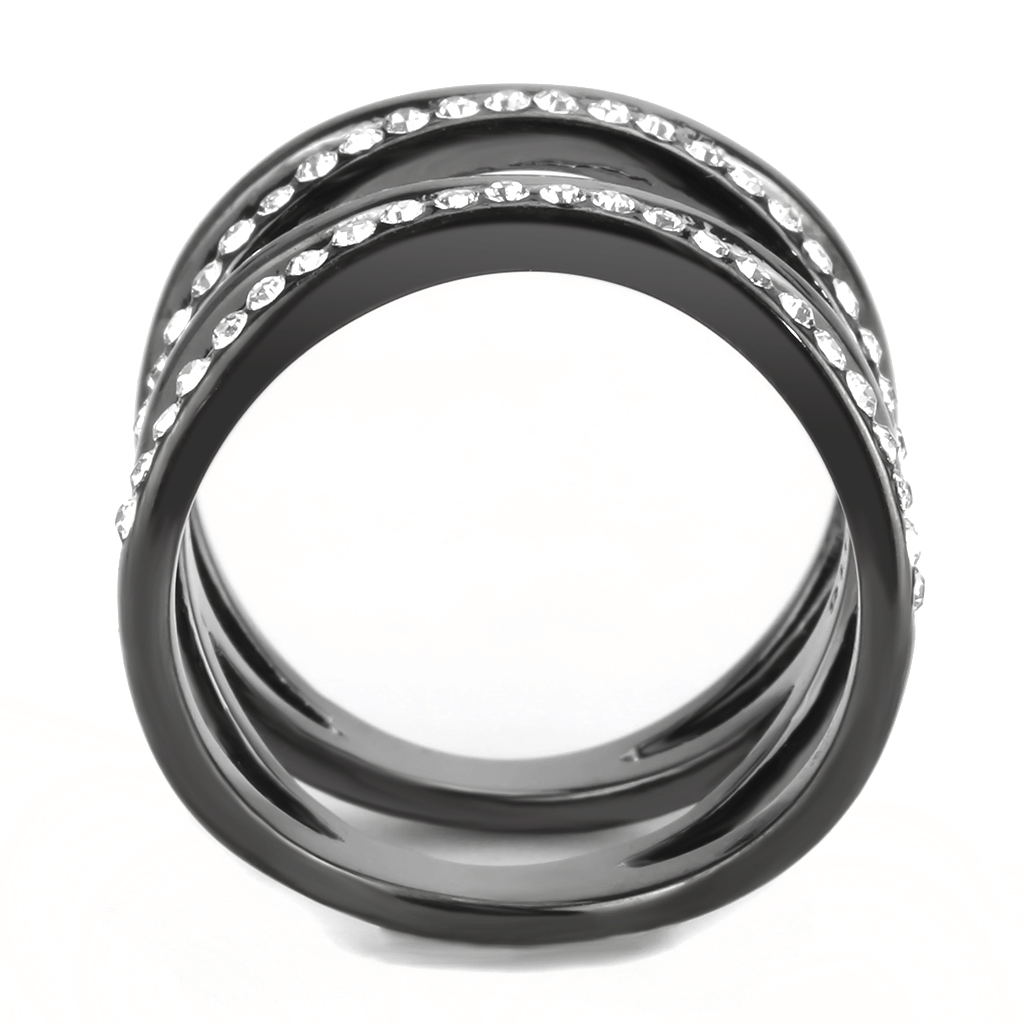TK3689 - IP Light Black (IP Gun) Stainless Steel Ring with Top Grade Crystal in Clear