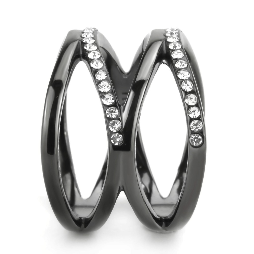 TK3689 - IP Light Black (IP Gun) Stainless Steel Ring with Top Grade Crystal in Clear