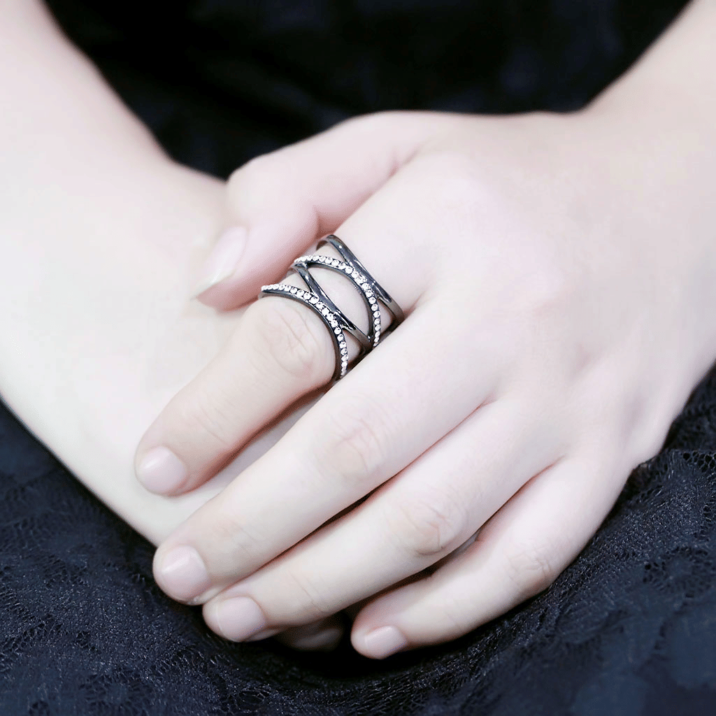 TK3689 - IP Light Black (IP Gun) Stainless Steel Ring with Top Grade Crystal in Clear