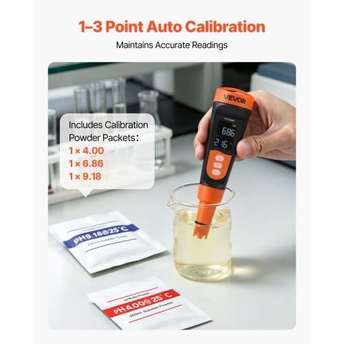 pH Meter, 0-14 pH Range, IP68 Waterproof Probe, Pocket Tester Kit with Calibration Powder Packets, VA Display Screen, for Drinking Water, Hydroponics, and Aquarium Water Quality Testing