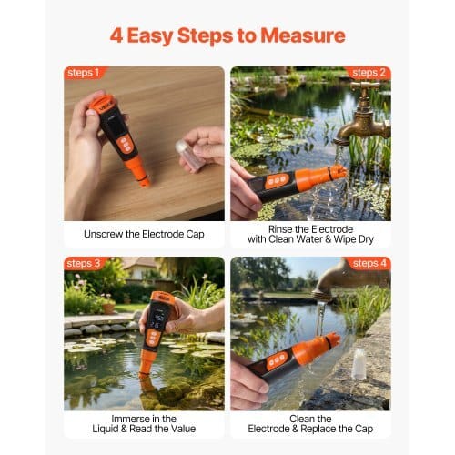 pH Meter, 0-14 pH Range, IP68 Waterproof Probe, Pocket Tester Kit with Calibration Powder Packets, VA Display Screen, for Drinking Water, Hydroponics, and Aquarium Water Quality Testing