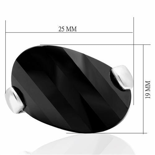 LO2085 - Rhodium Brass Ring with AAA Grade CZ in Jet