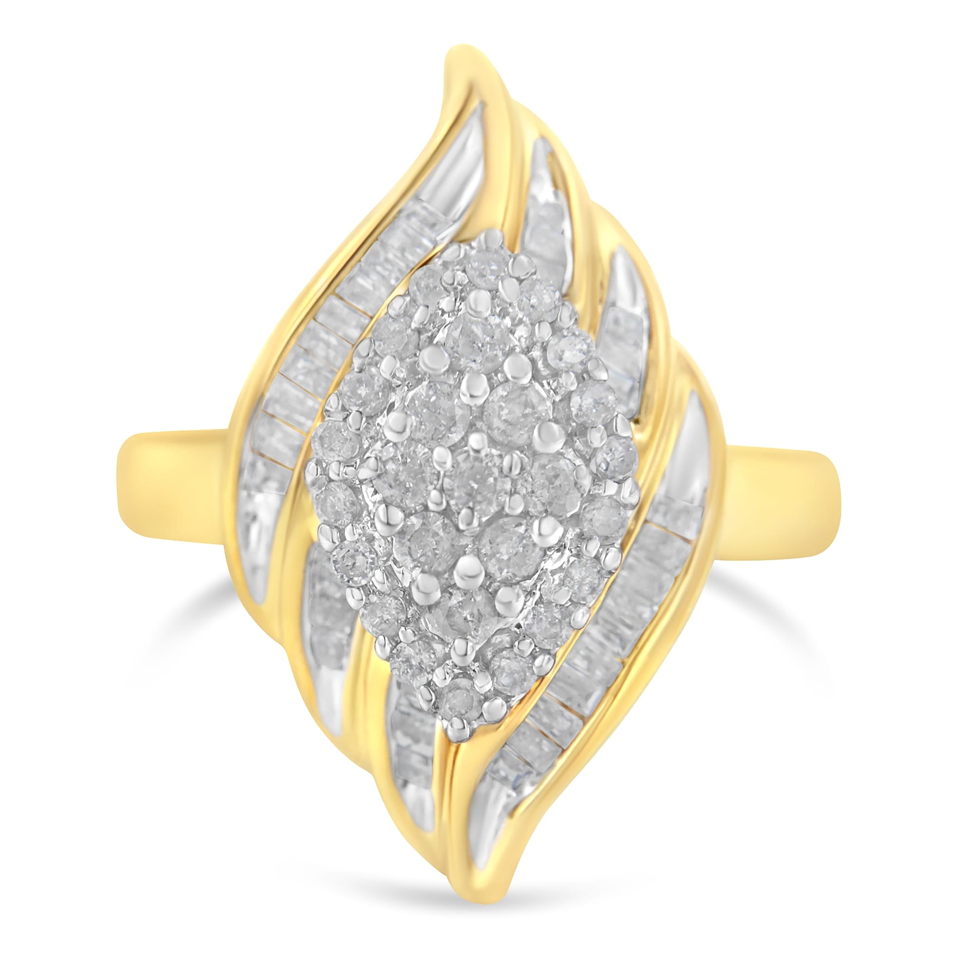 10K Yellow Gold Plated .925 Sterling Silver Diamond Cocktail Ring (3/4 Cttw, I-J Color, I2-I3 Clarity) - Size 6-1/4