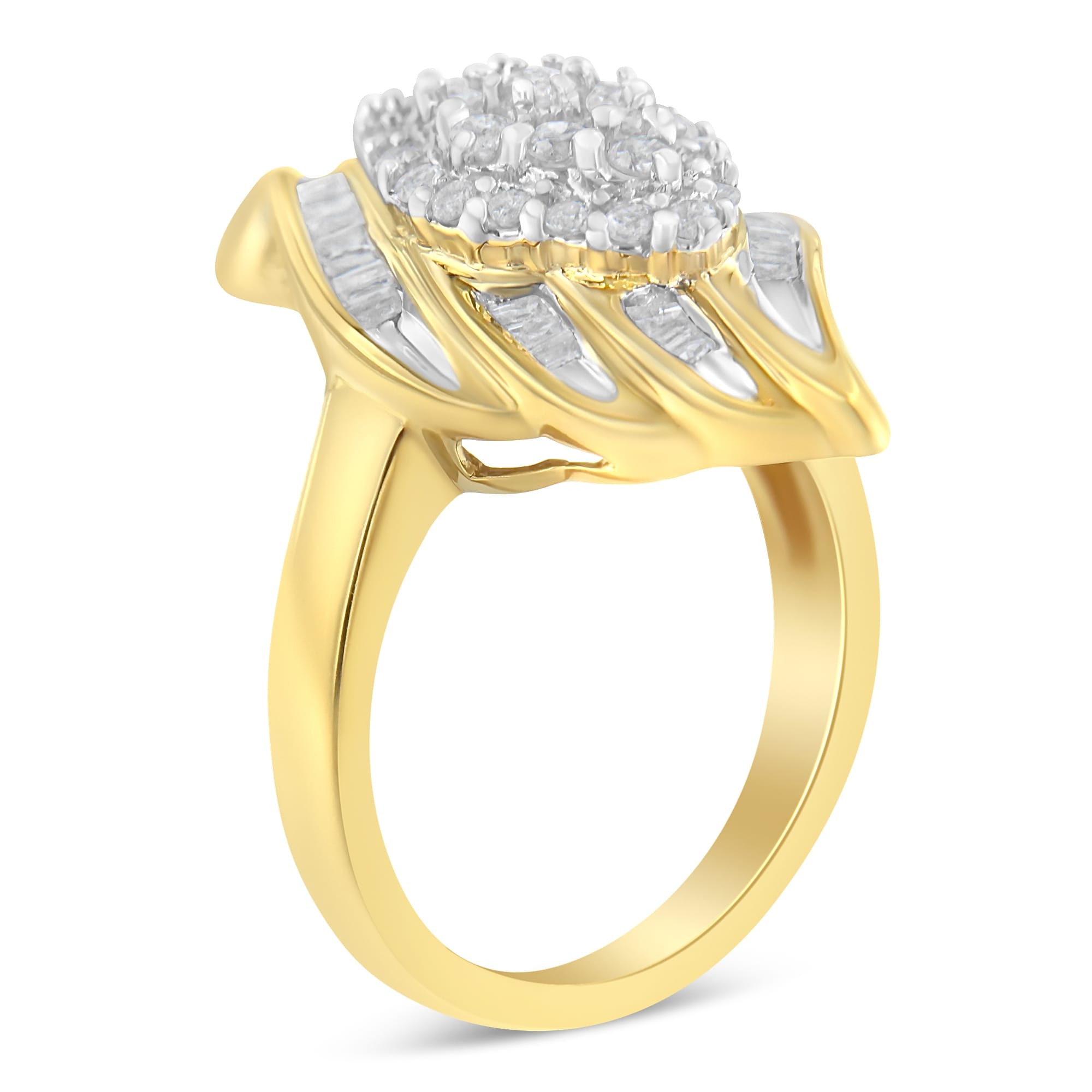 10K Yellow Gold Plated .925 Sterling Silver Diamond Cocktail Ring (3/4 Cttw, I-J Color, I2-I3 Clarity) - Size 6-1/4