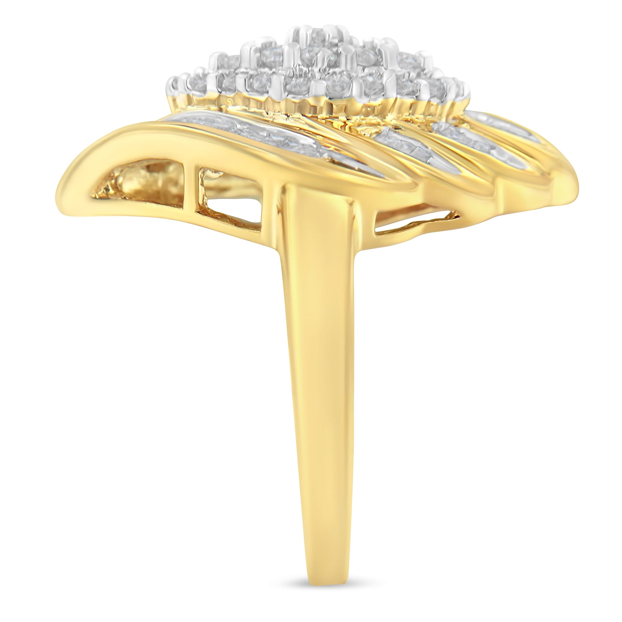 10K Yellow Gold Plated .925 Sterling Silver Diamond Cocktail Ring (3/4 Cttw, I-J Color, I2-I3 Clarity) - Size 6-1/4