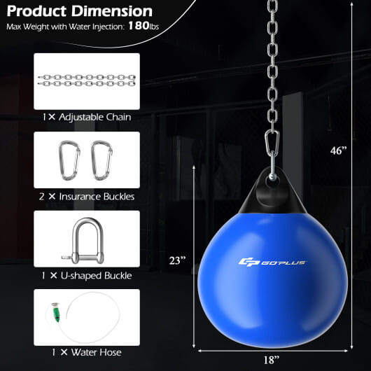18 Inch 110 Pound Heavy Punching Water Aqua Bag with Adjustable Metal Chain-Blue - Color: Blue