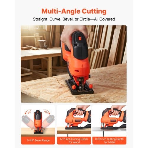Cordless Jig Saw, 20 V, 3000 SPM Blade Speed, Cordless Jigsaw with Battery and Charger, LED Light, 6 Variable Speed, 0- 45?° Bevel Cuts, with 6 pcs Blades, 4 Orbital Settings, for Wood, Metal
