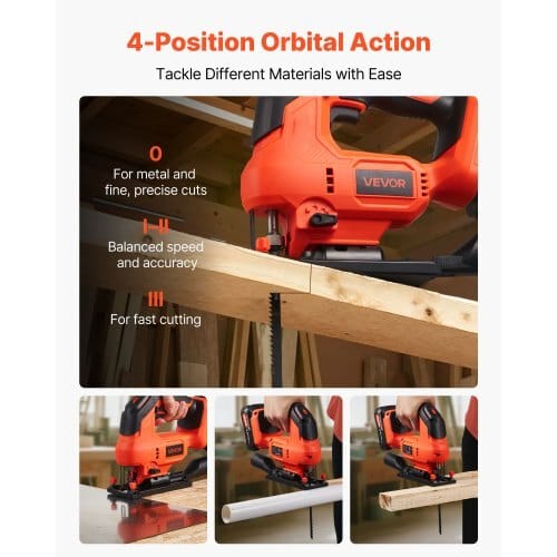 Cordless Jig Saw, 20 V, 3000 SPM Blade Speed, Cordless Jigsaw with Battery and Charger, LED Light, 6 Variable Speed, 0- 45?° Bevel Cuts, with 6 pcs Blades, 4 Orbital Settings, for Wood, Metal