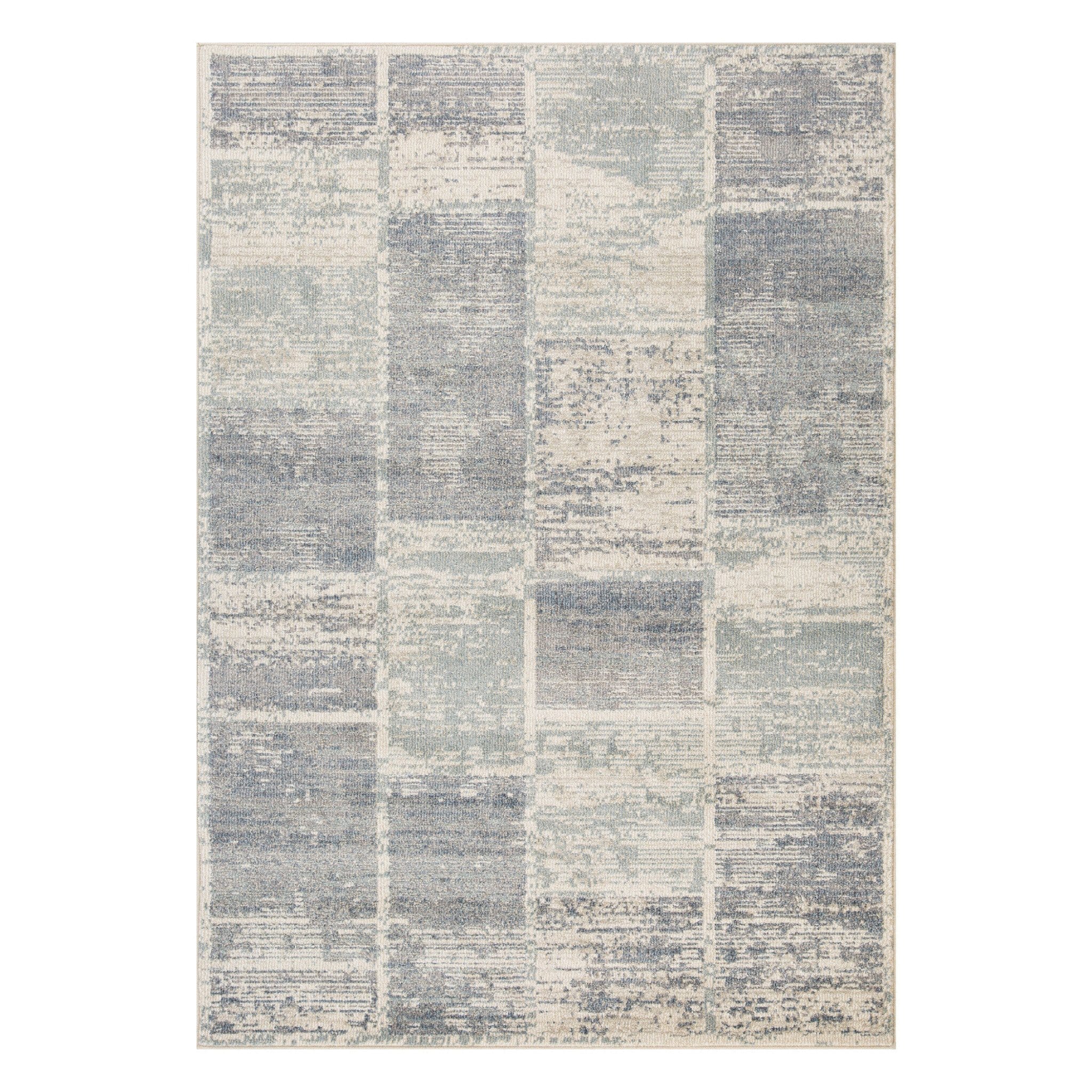 6' X 9' Gray and Light Blue Geometric Power Loom Area Rug