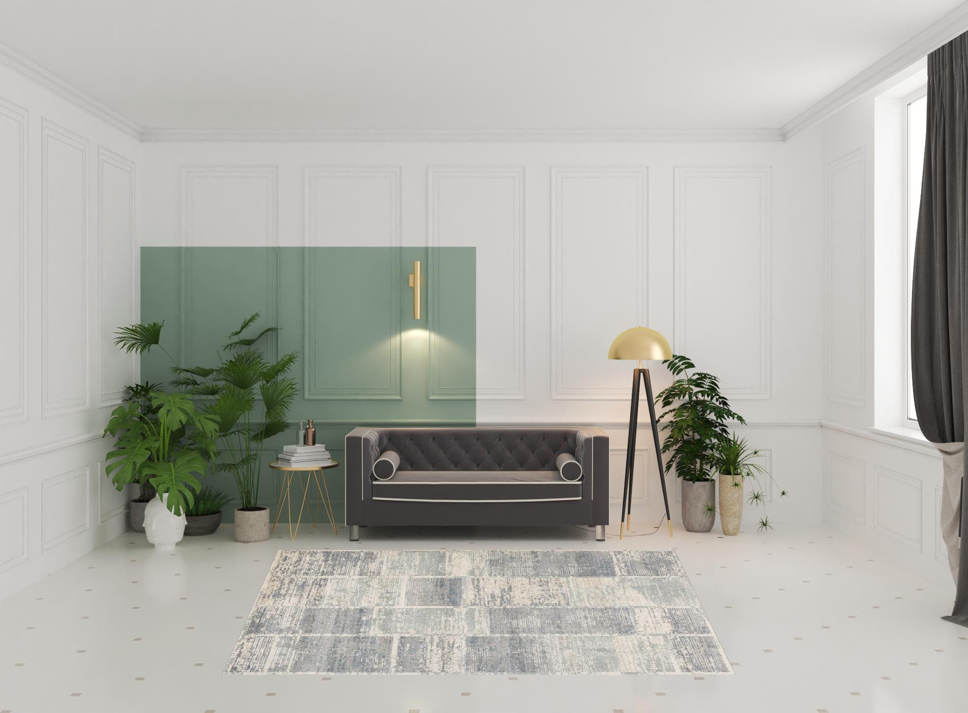 6' X 9' Gray and Light Blue Geometric Power Loom Area Rug