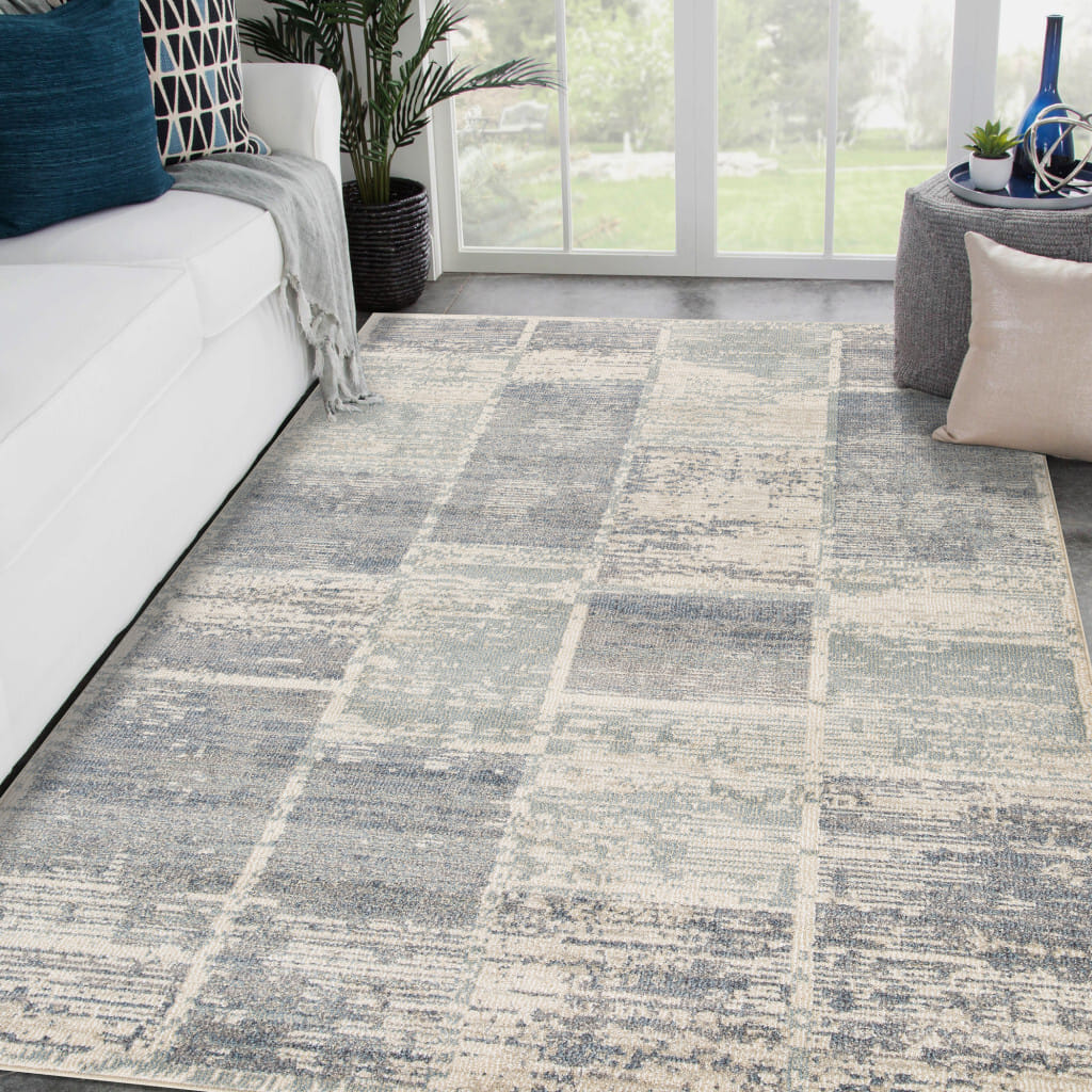 6' X 9' Gray and Light Blue Geometric Power Loom Area Rug