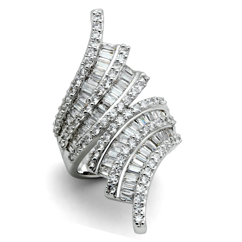 3W161 - Rhodium Brass Ring with AAA Grade CZ in Clear