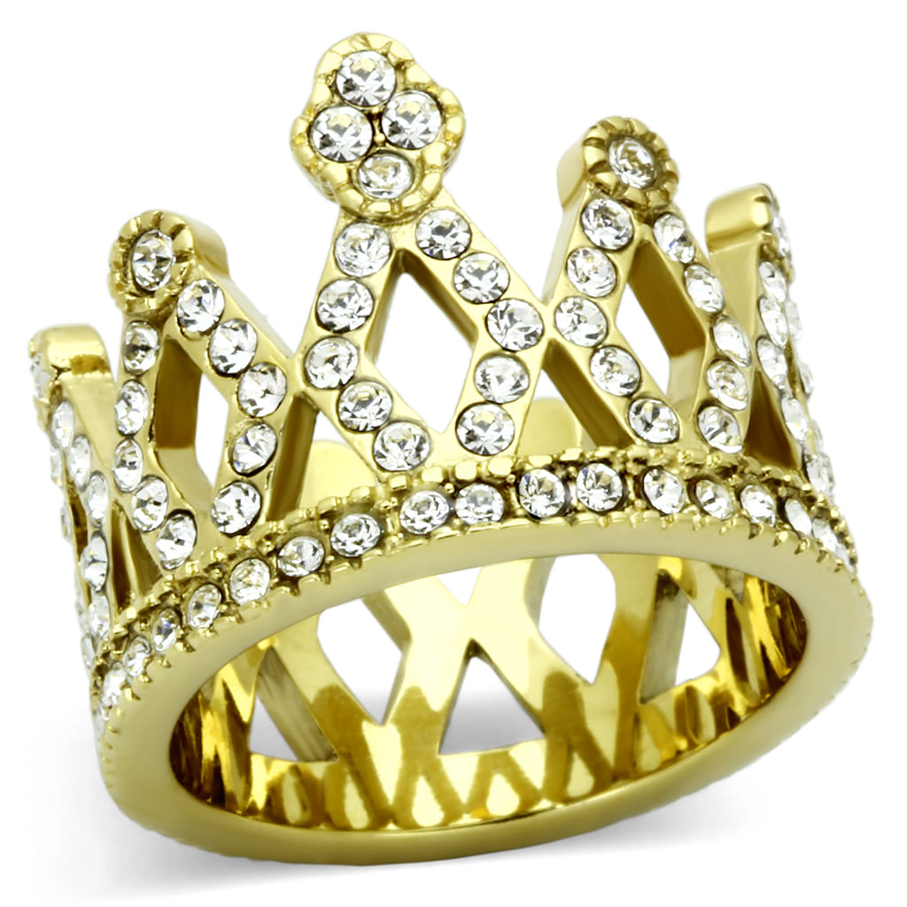 TK1109 - IP Gold(Ion Plating) Stainless Steel Ring with Top Grade Crystal in Clear