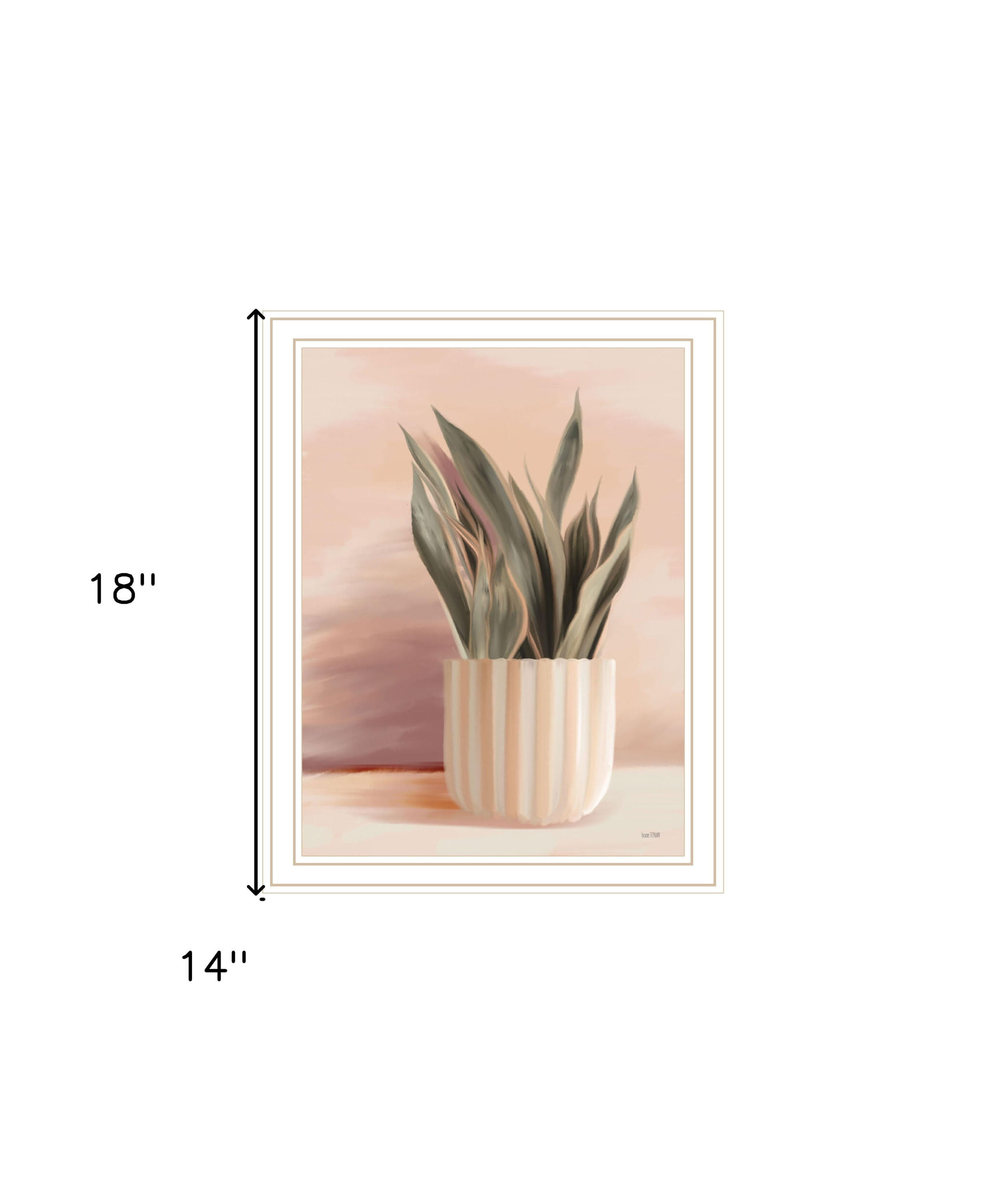 Striped Bohemian Plant White Framed Print Wall Art