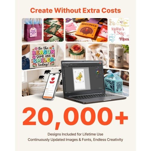 Vinyl Cutting Machine, 12 in, Button-Controlled Vinyl Cutter with Materials and Tool Kit, 5000+ Built-in Design Resources, Compatible with Mac, Windows, Android and iOS, for Customized Cards