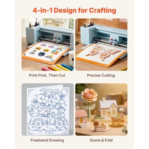 Vinyl Cutting Machine, 12 in, Button-Controlled Vinyl Cutter with Materials and Tool Kit, 5000+ Built-in Design Resources, Compatible with Mac, Windows, Android and iOS, for Customized Cards