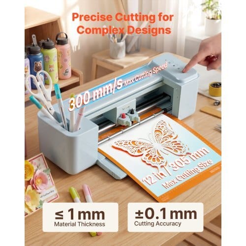 Vinyl Cutting Machine, 12 in, Button-Controlled Vinyl Cutter with Materials and Tool Kit, 5000+ Built-in Design Resources, Compatible with Mac, Windows, Android and iOS, for Customized Cards