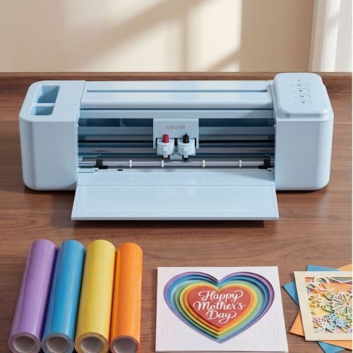Vinyl Cutting Machine, 12 in, Button-Controlled Vinyl Cutter with Materials and Tool Kit, 5000+ Built-in Design Resources, Compatible with Mac, Windows, Android and iOS, for Customized Cards