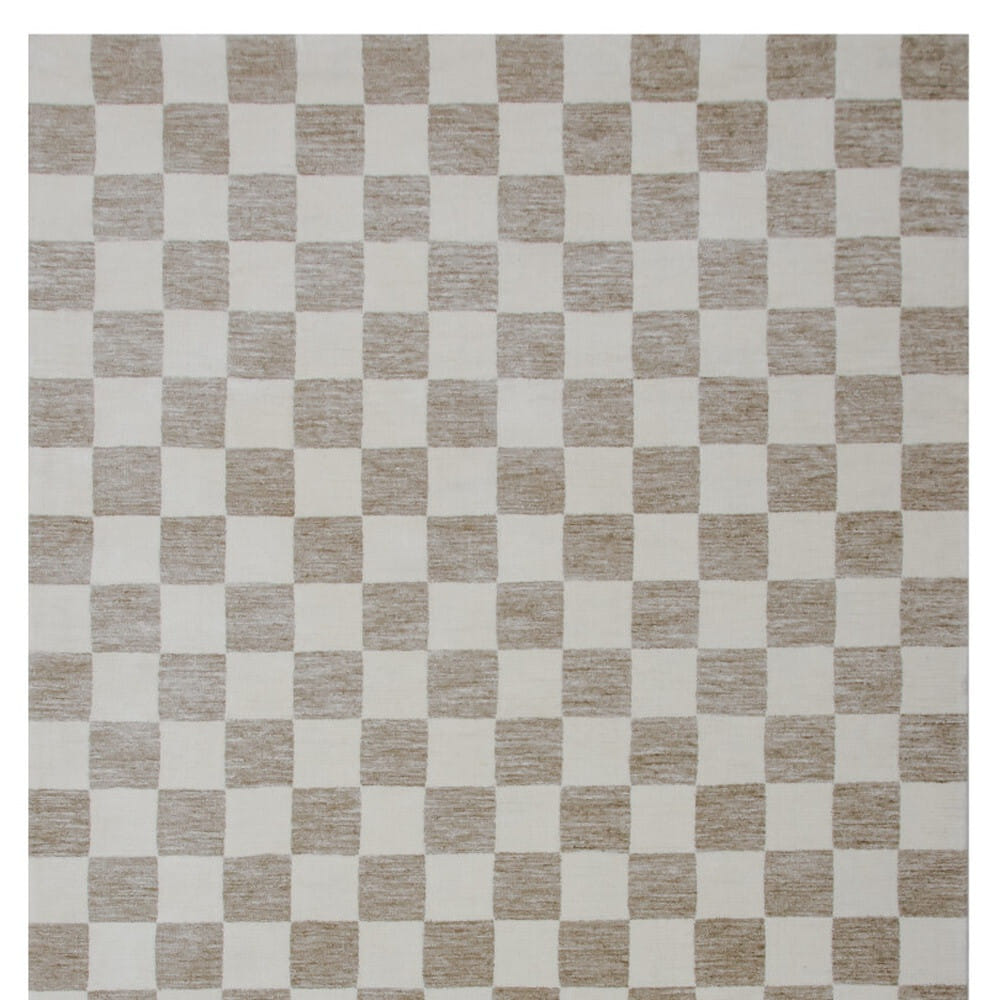 5' X 8' Beige and Brown Checkered Power Loom Area Rug