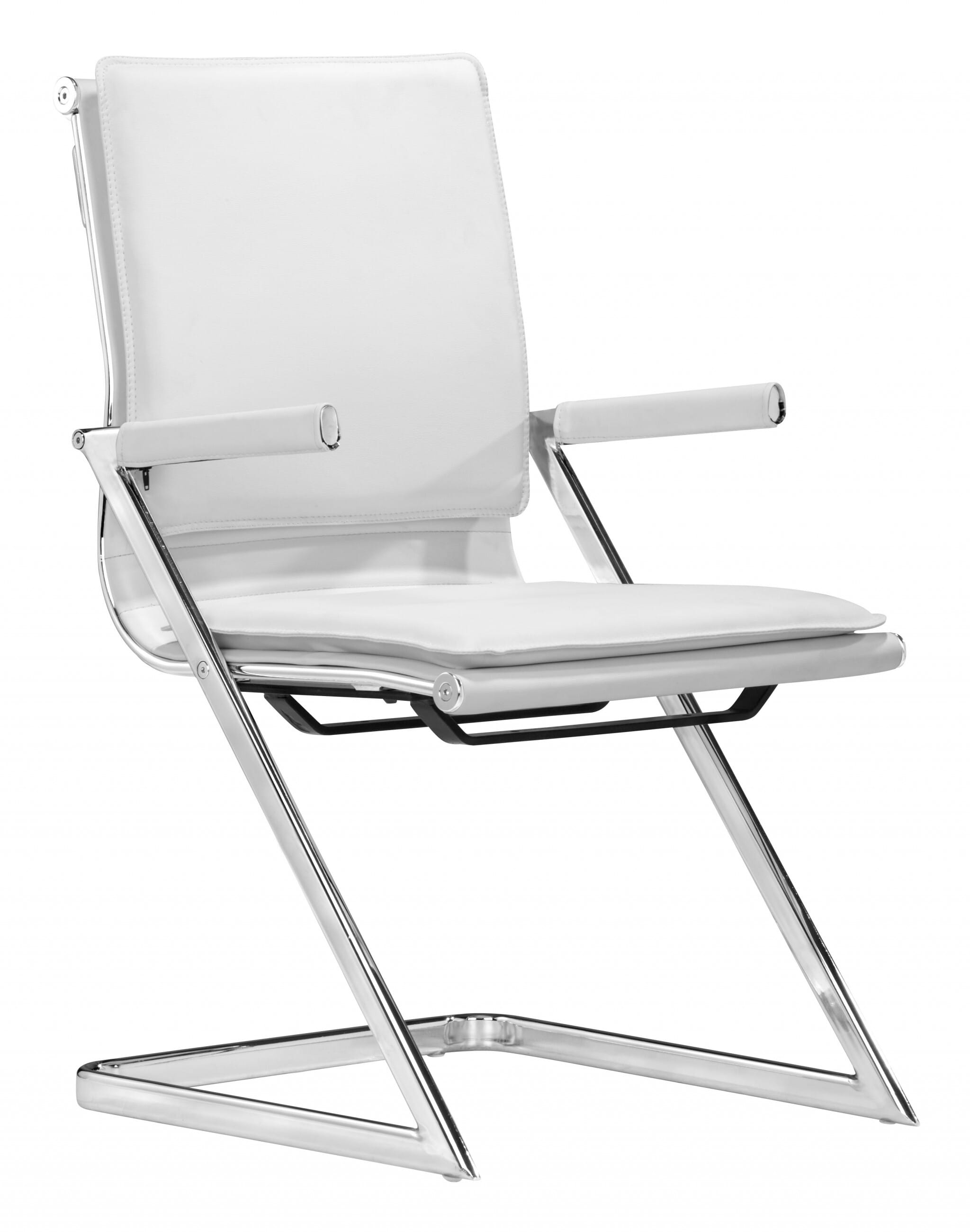 Set of Two White and Silver Faux Leather Conference Office Chair
