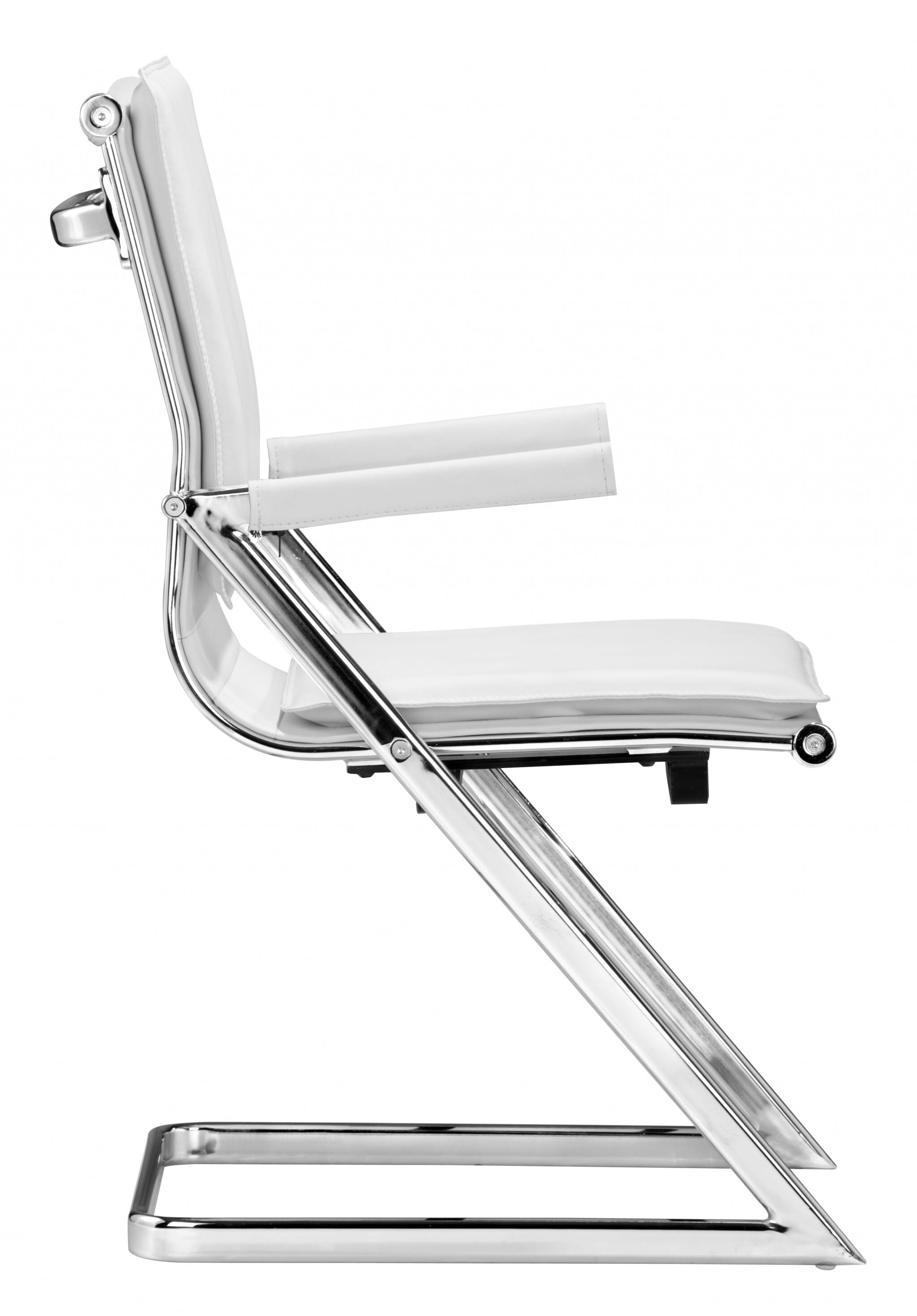 Set of Two White and Silver Faux Leather Conference Office Chair