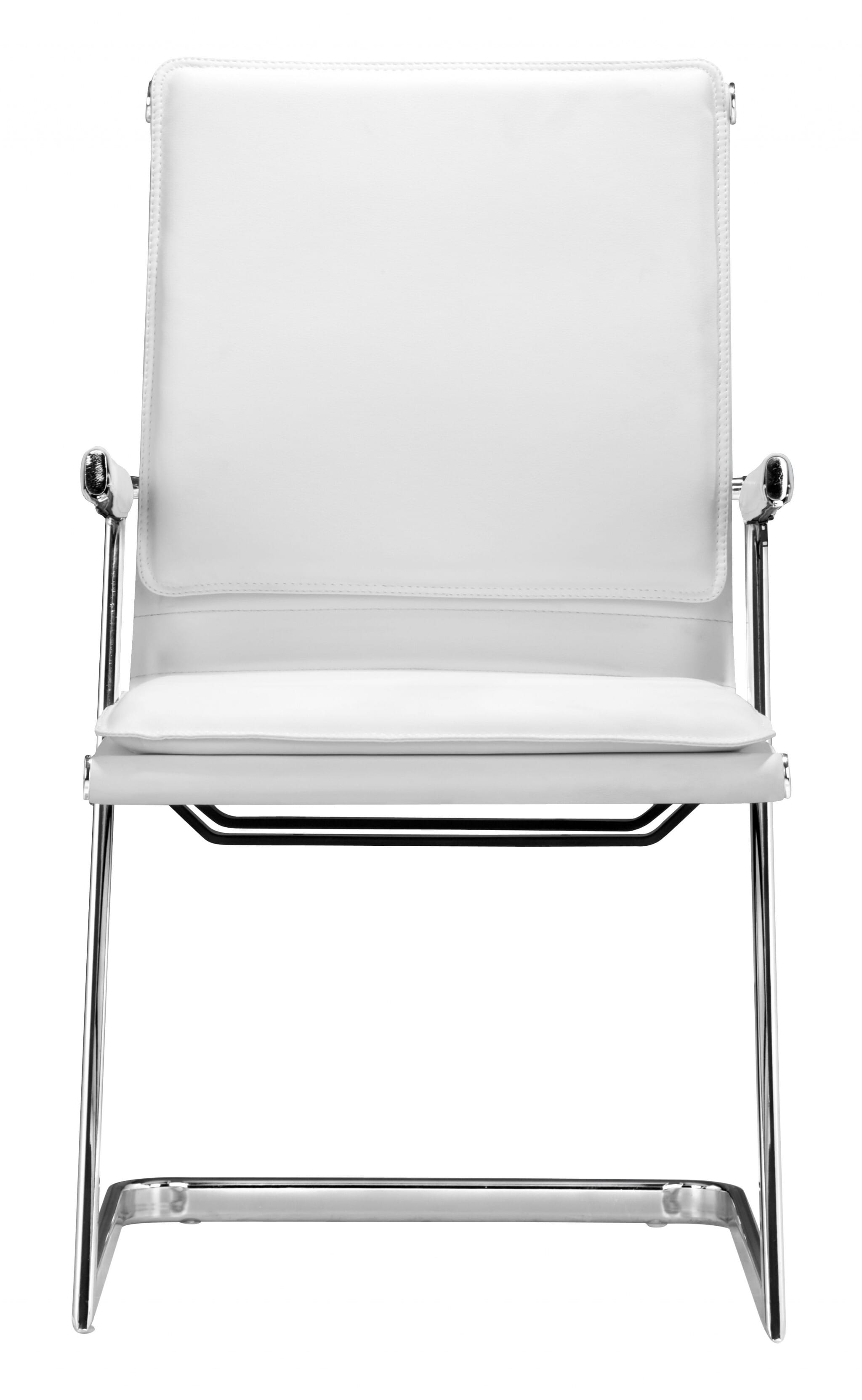 Set of Two White and Silver Faux Leather Conference Office Chair