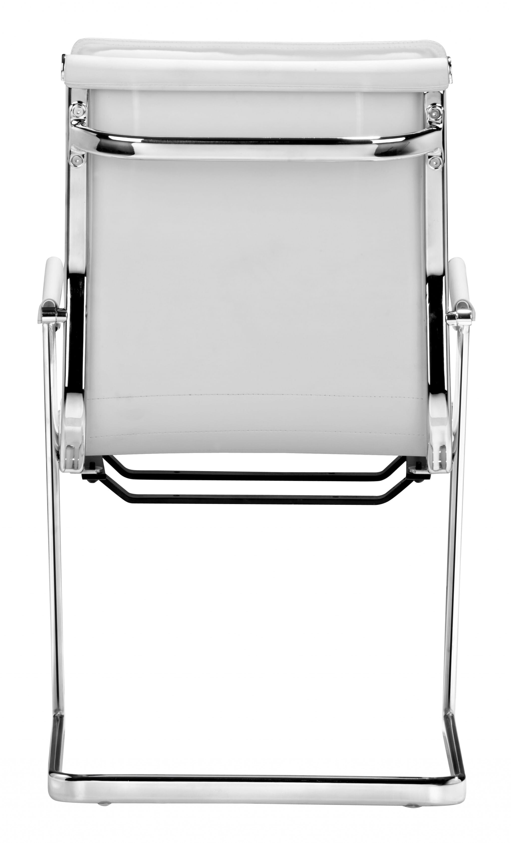 Set of Two White and Silver Faux Leather Conference Office Chair