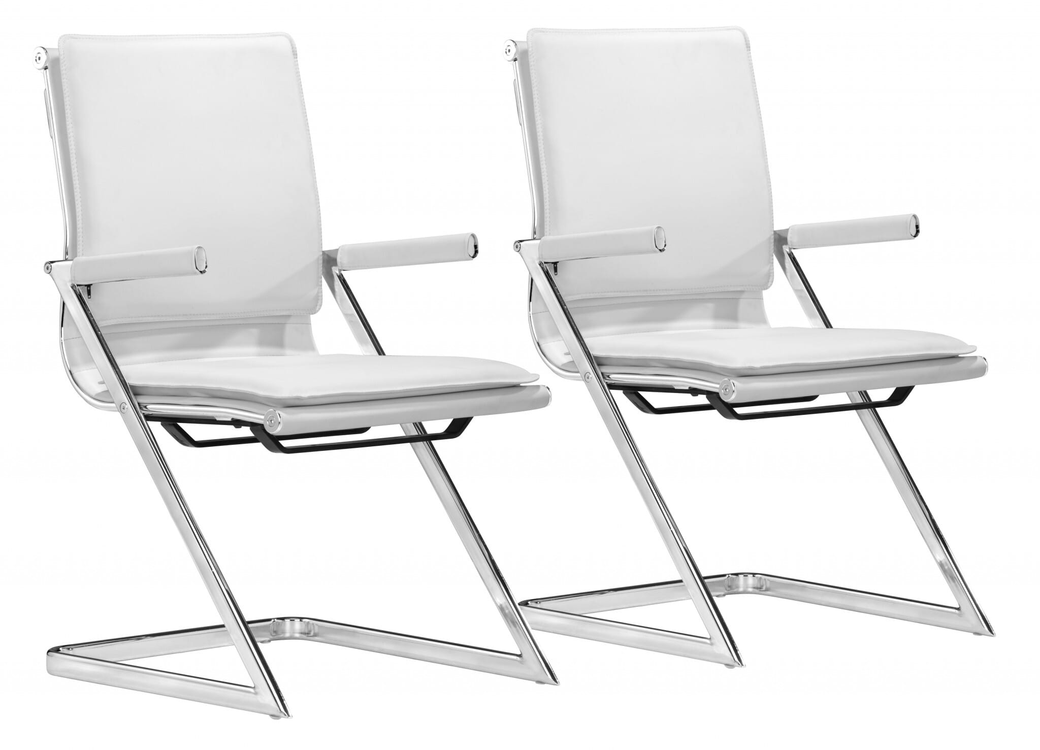 Set of Two White and Silver Faux Leather Conference Office Chair