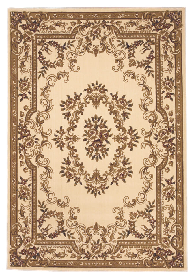 5' X 8' Ivory Machine Woven Hand Carved Floral Medallion Indoor Area Rug