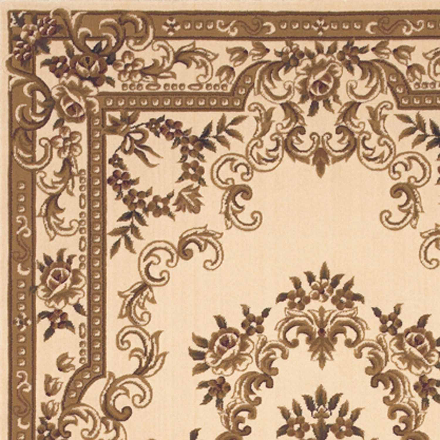 5' X 8' Ivory Machine Woven Hand Carved Floral Medallion Indoor Area Rug