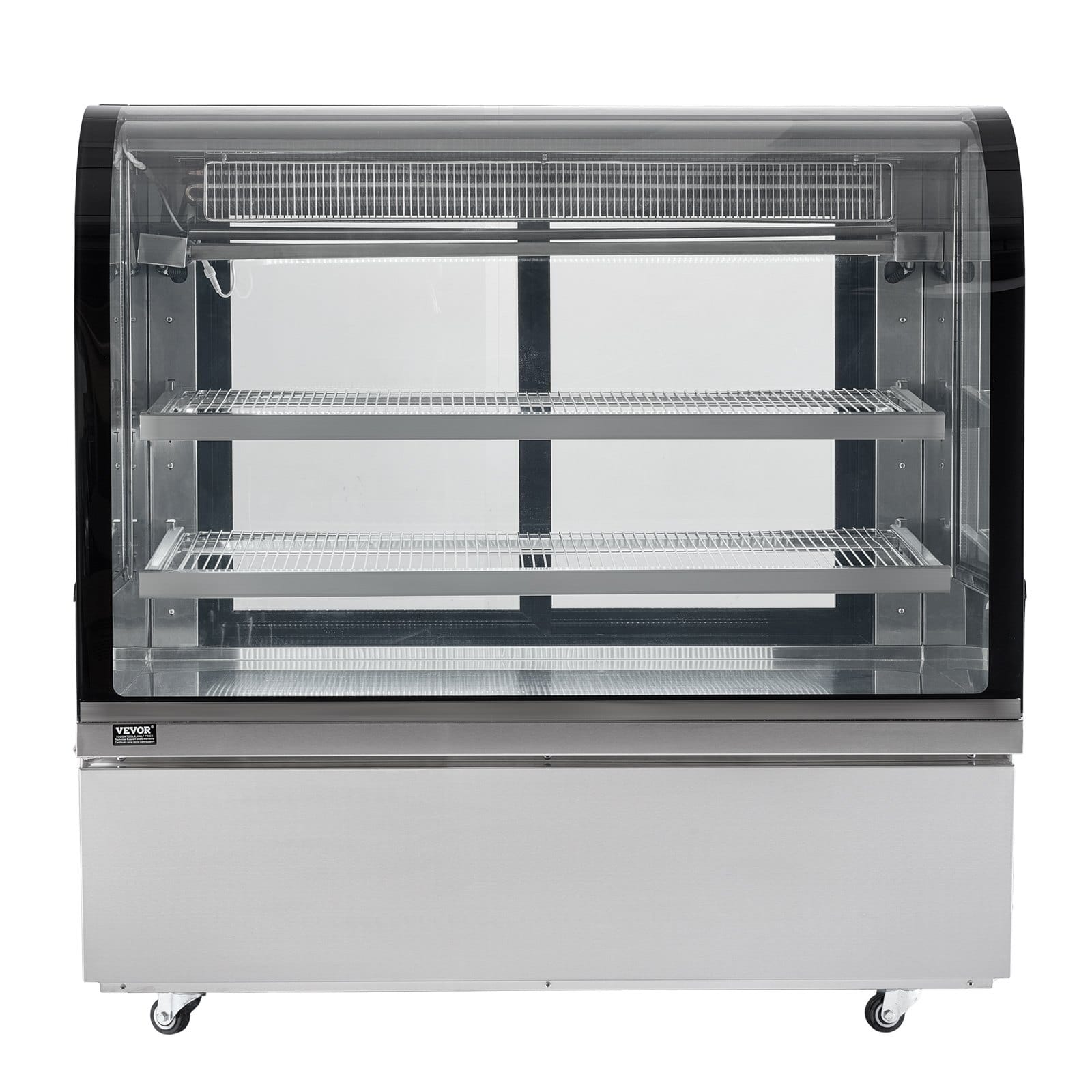 Refrigerated Display Case, 18 Cu.Ft./505L Large Pastry Display Case, 2-Tier Commercial Display Refrigerator with LED Lighting, Downdraft Cooling, Movable with Casters, for Bakery