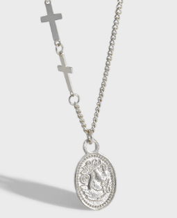 Gift Oval Tag Cross Chain 925 Sterling Silver Necklace