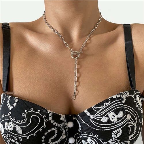 Wholesale Jewelry Punk Style Chain Tassel Simple Design Geometric Hollow-out Long Necklace - Silver