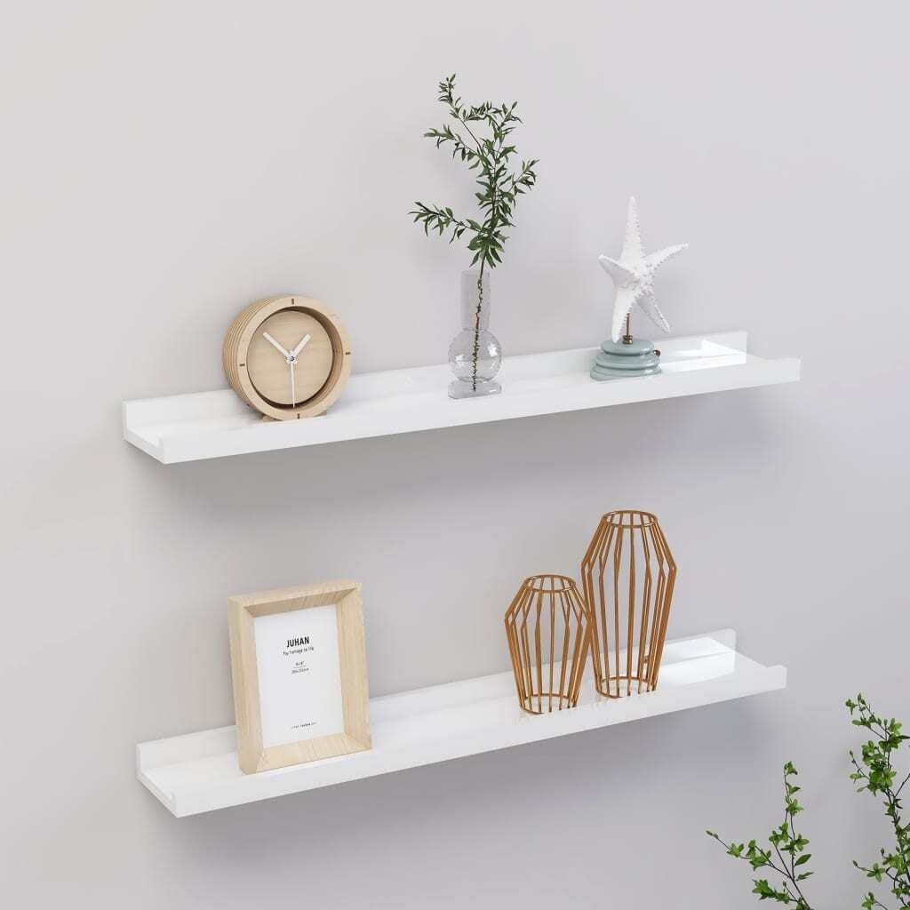 Wall Shelves 2 pcs High Gloss White 23.6"x3.5"x1.2"
