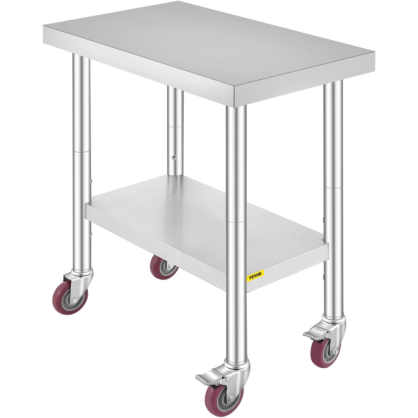 Stainless Steel Work Table 30 x 18 x 34 Inch, 700 LBS Load Capacity with 4 Wheels, 3 Adjustable Height Levels, Heavy Duty Food Prep Worktable for Commercial Kitchen Restaurant, Silver