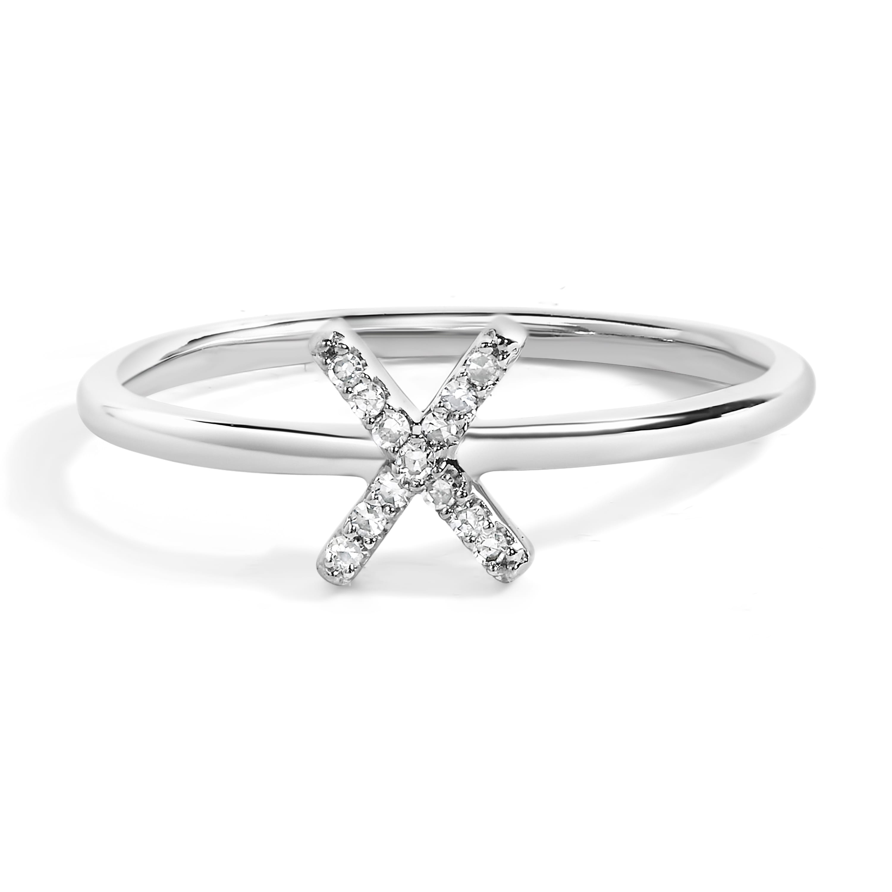 10K White Gold Diamond Accent Initial "X" Ring