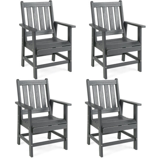 Set of 4 Patio Dining Chairs with Wide Armrests-Black